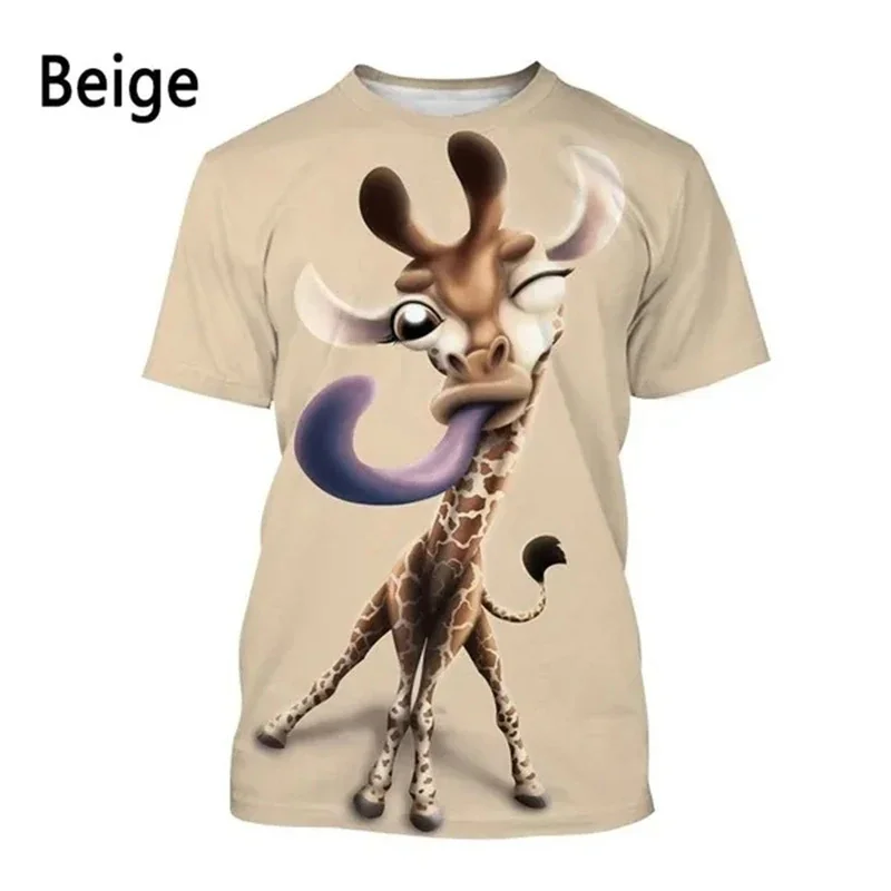 Funny Giraffe Pattern T-Shirt For Men Cute Animal 3D Printed Tees Summer Casual Short Sleeve O-Neck Tops Loose T Shirts Clothing