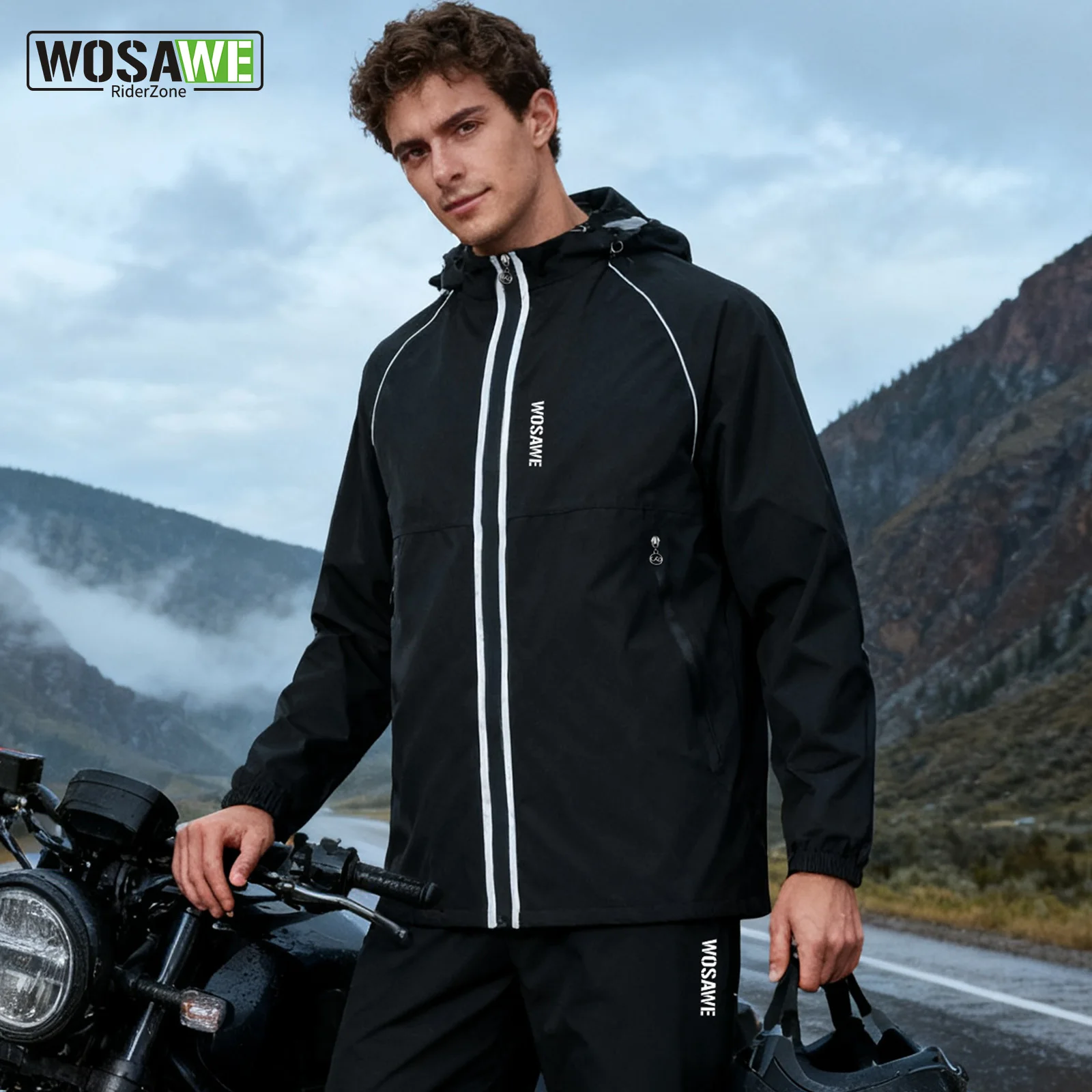 WOSAWE Motorcycle Raincoat Motorcyclist Rider Rainstorm Prevention Rain Jacket Motorcyclist Camping Hiking Fishing Raincoat