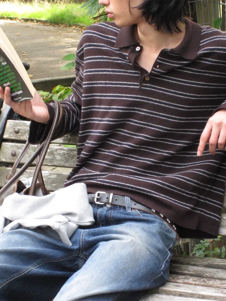 

East Gate Dongsung Women's Loose Long Sve Stripe Knitwear Vintage Sle Overhead Top in Various Colors Girls Faion