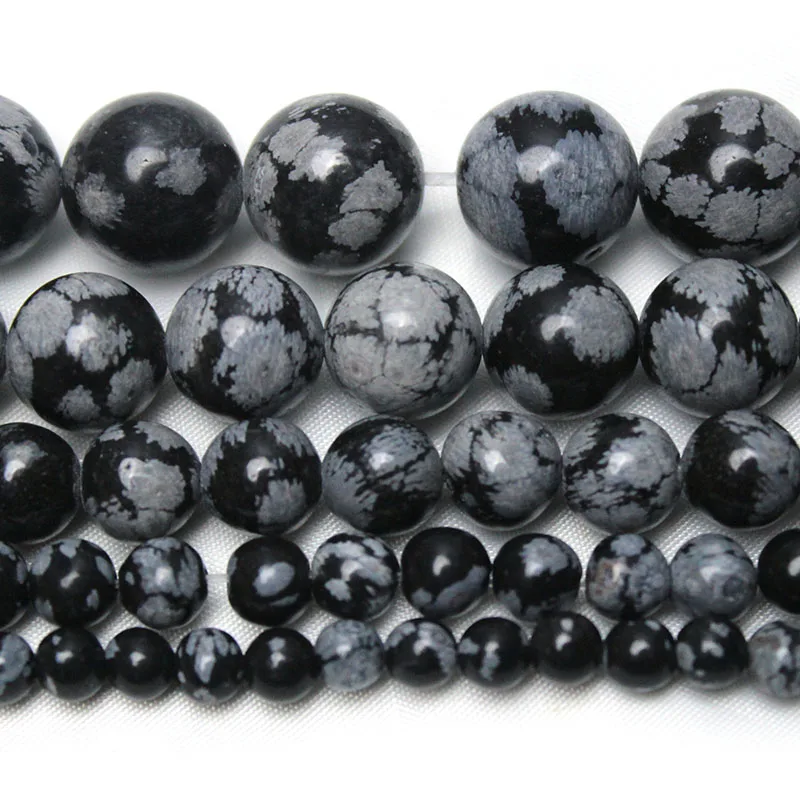 Natural Stone Snowflake Obsidian Alabaster Round Loose Beads For Jewelry Making Diy Bracelet Necklace 4 6 8 10 12 mm