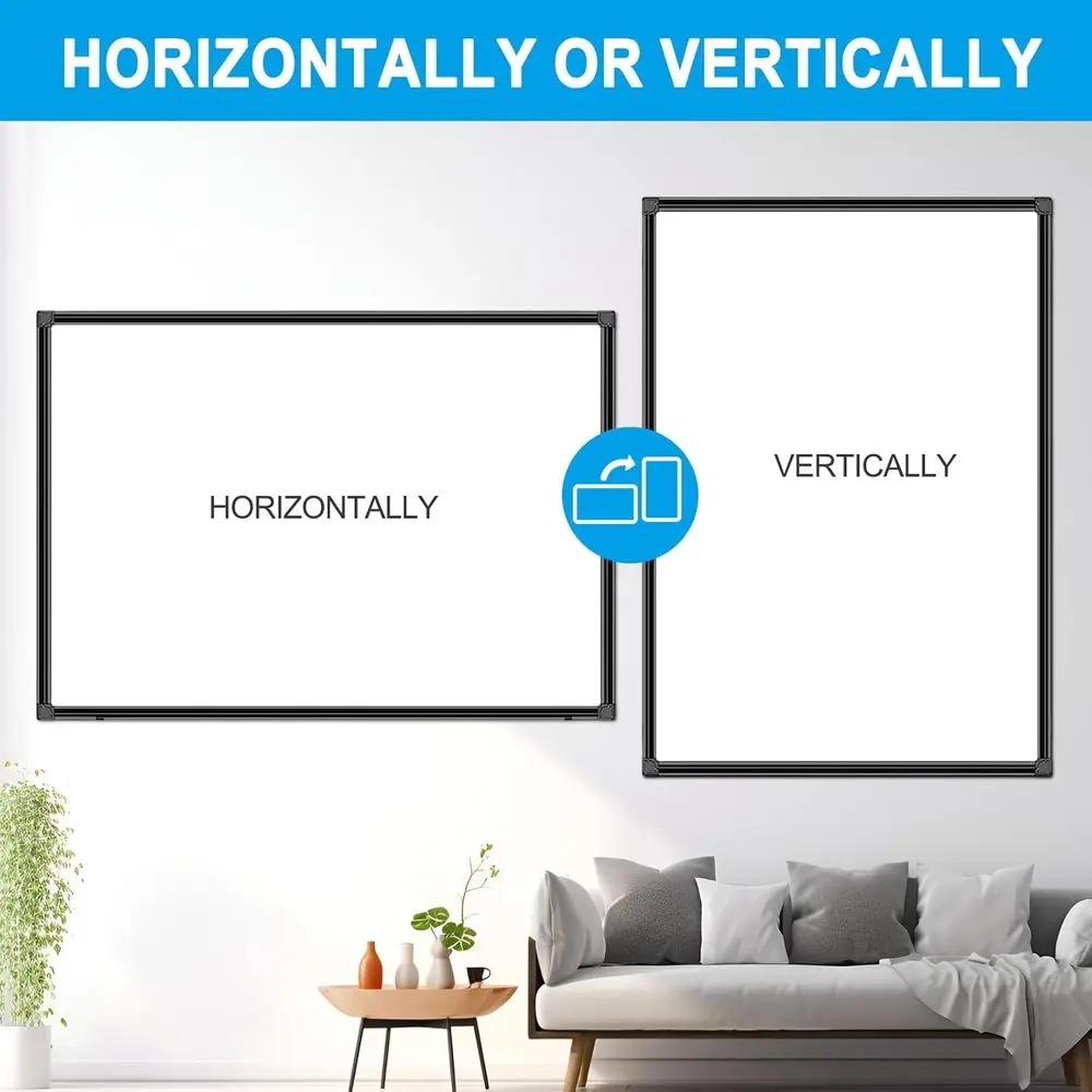 سبورة بيضاء مثبتة على الحائط مقاس 30 × 48 مع سطح مغناطيسي للمسح الجاف، وإطار من الألومنيوم الأسود للمنزل والمكتب والفصول الدراسية