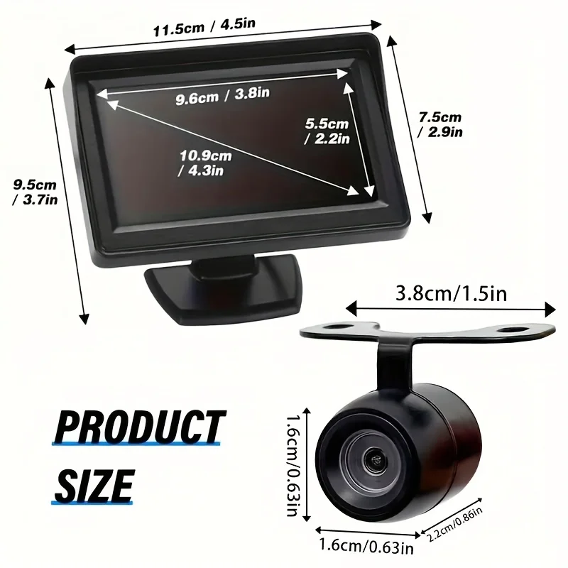 10.92cm Car Rear View Camera for Upgrade Kit Vehicles with Monitor Kit Easy Installation Backup Camera Guideline Display