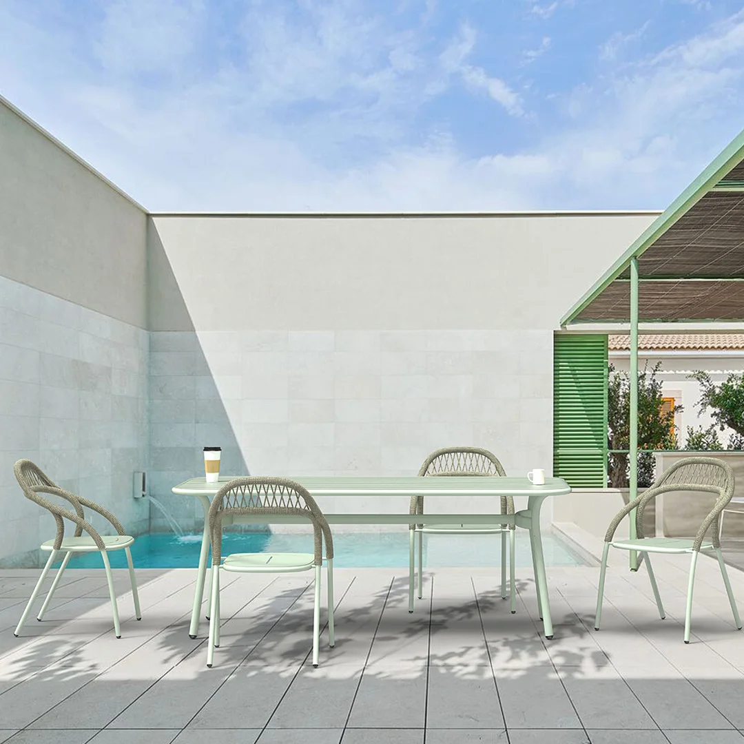 

cd-Rattan Aluminum Garden Furniture Outdoor Dining Table and Chair Set#