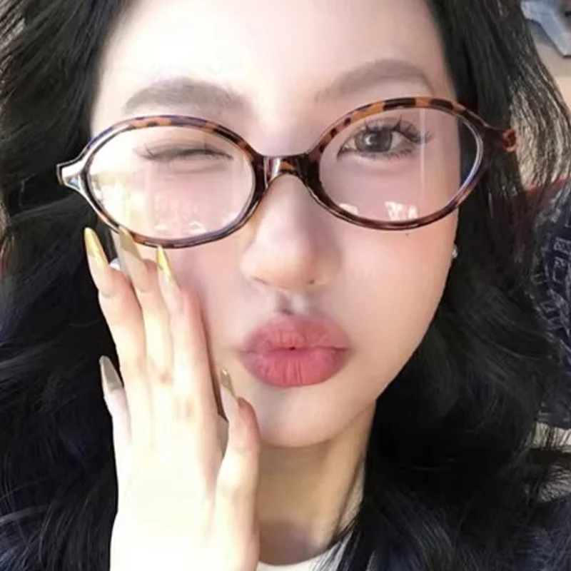 اليابانية Y2K ريترو الأسود البيضاوي إطار نظارات النساء مكافحة الضوء الأزرق النظارات ليوبارد الحلو كول نظارات الاتجاه القراءة النظارات #2