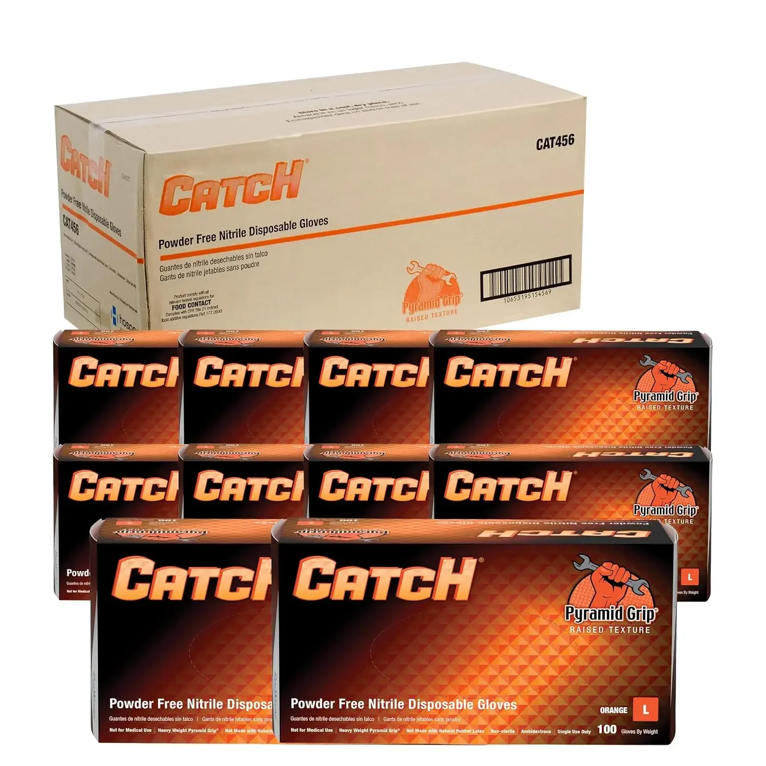 

ProWorks CATCH Disposable Nitrile Gloves – 9 Mil, Heavy Duty Work Rubber Glove with Raised Pyramid Grip, Non–Latex & Powder Free