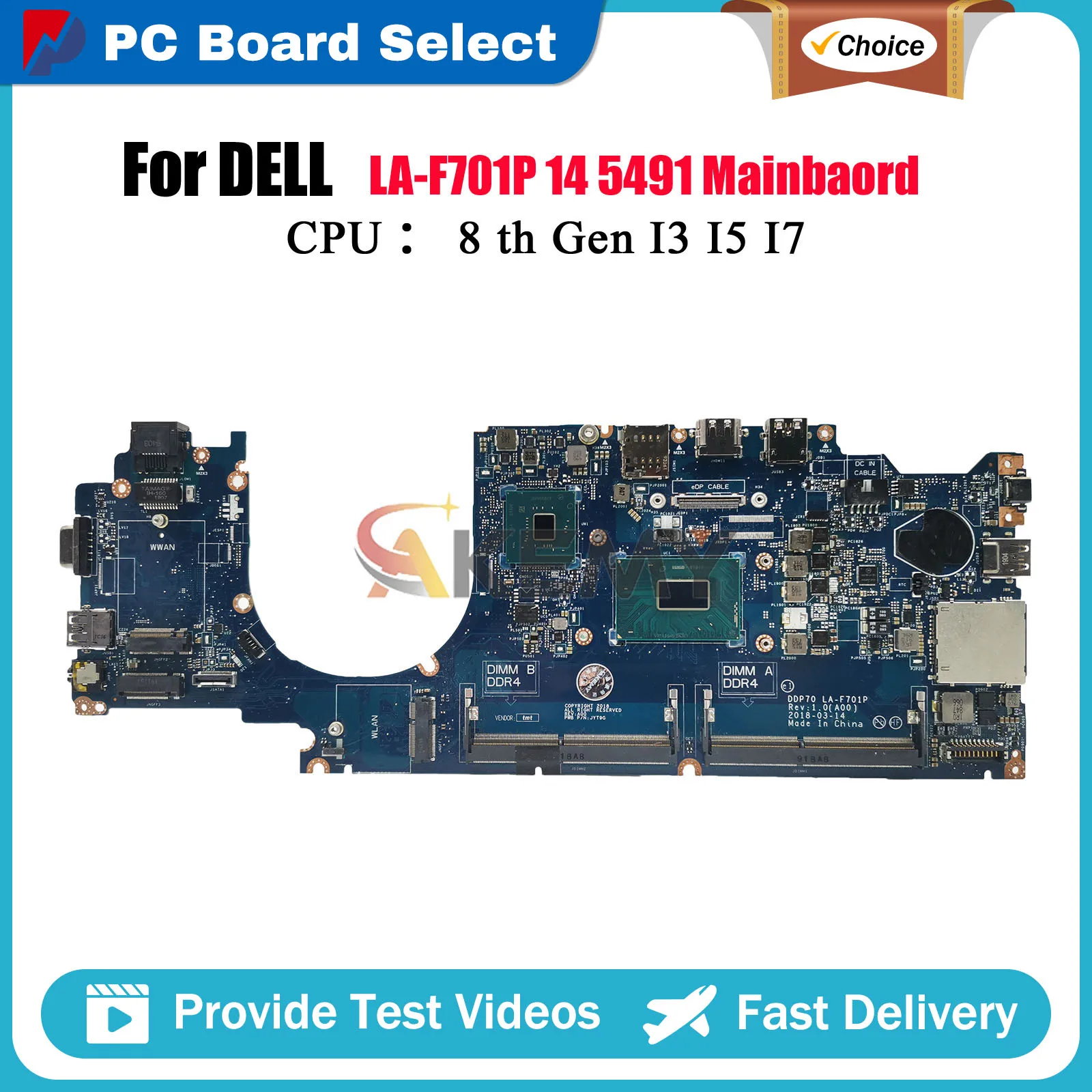 

Notebook Mainboard For Dell Latitude 14 5491 LA-F701P with i5 i7 CPU 0F37WM 061FGF 058YYD 04HYMM Tested OK