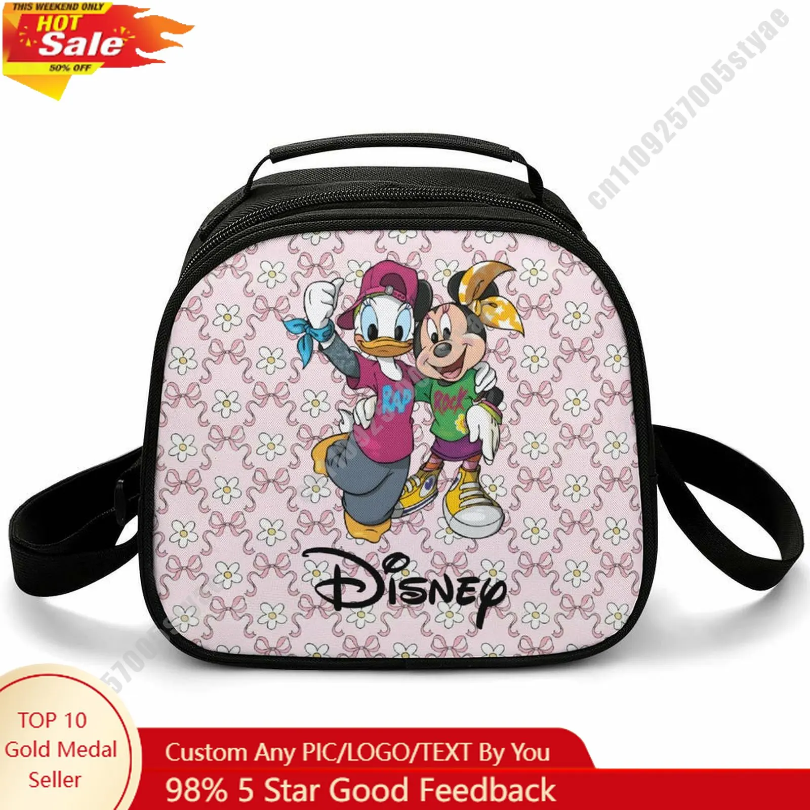

Minnie Mouse Daisy Duck Lunch Bag Disney Animal Patterns Bento Bag Customizable Photo Logo Lunchbox Essential Picnic Bag Cosplay
