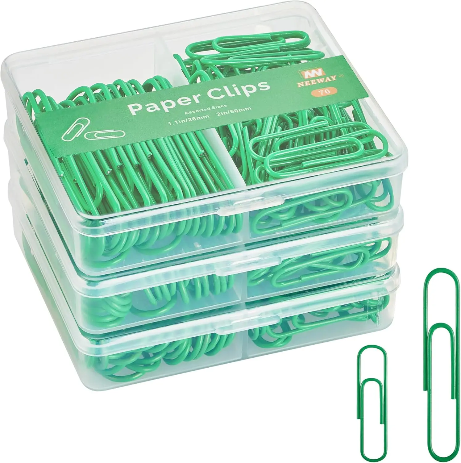 

Assorted Paper Clips, 210 Count, 3 Pack, Large & Small, Flat Design, Secure Grip, Green
