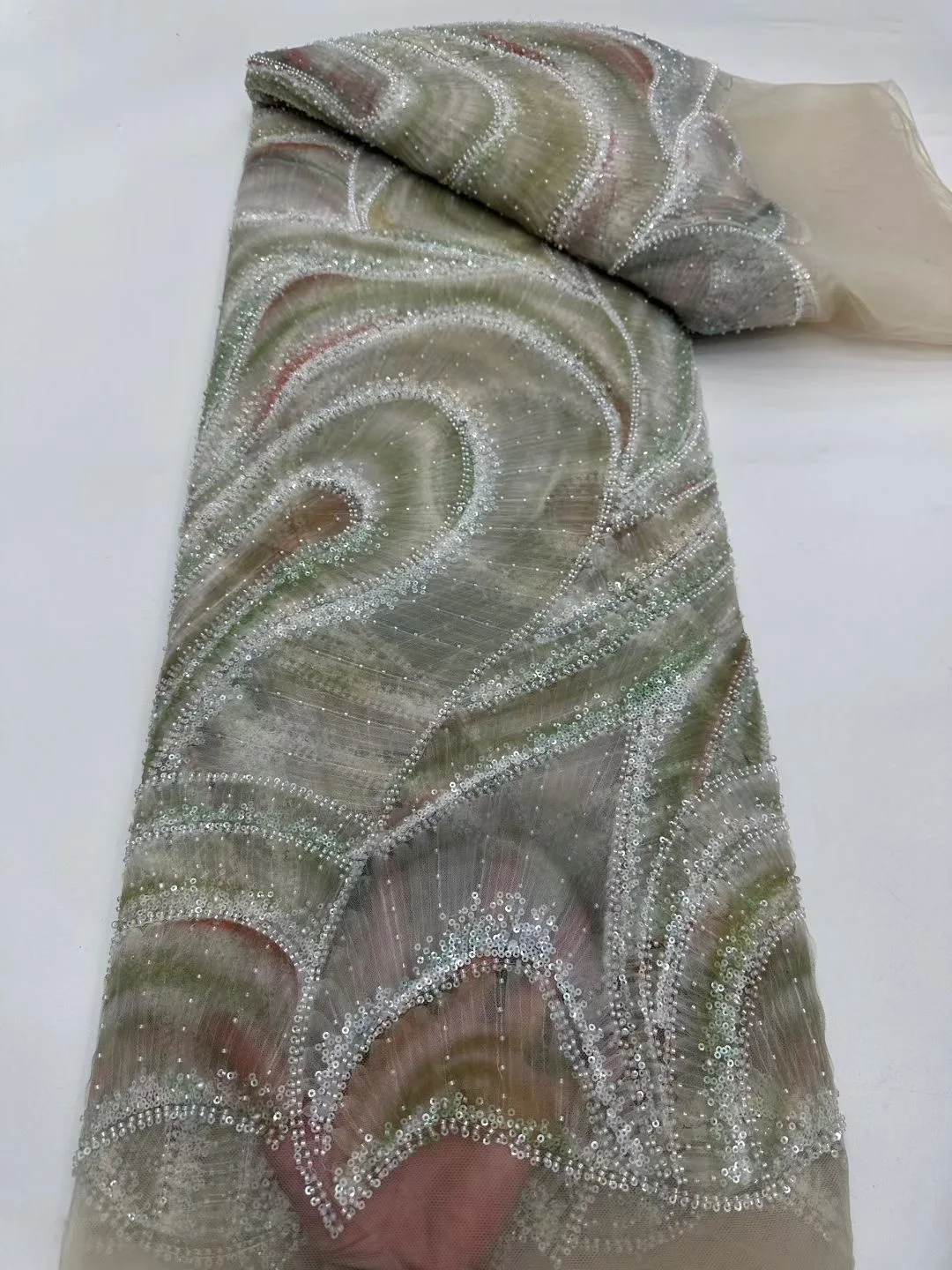 audi Luxury Sequins New Wedding Party Dress for Women Handmade Gradient Embroidery Net Lace with Beads High Quality Fabric