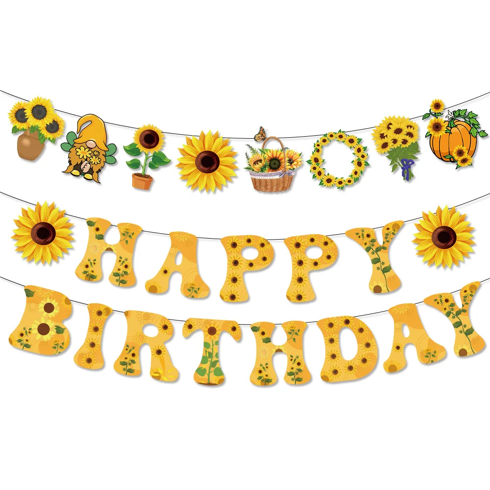 Sunflower Theme Party Happy Birthday Banners Garland Photo Background for Kids Birthday Baby Shower Party Decoration