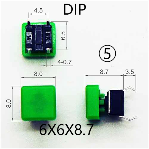 Botão de tato momentâneo com tampa, Interruptor de teclas táticas, Mini botão, DIP ou SMT de 4Pin, 6x6mm, H = 8.5mm, 8.5mm, 9.8mm, 10 conjuntos