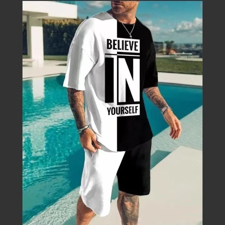 

Believe in Yourself 3D Printed Short Sleeve Shorts Set Quick Drying Outdoor Trendy Sportswear Breathable Comfortable Clothing