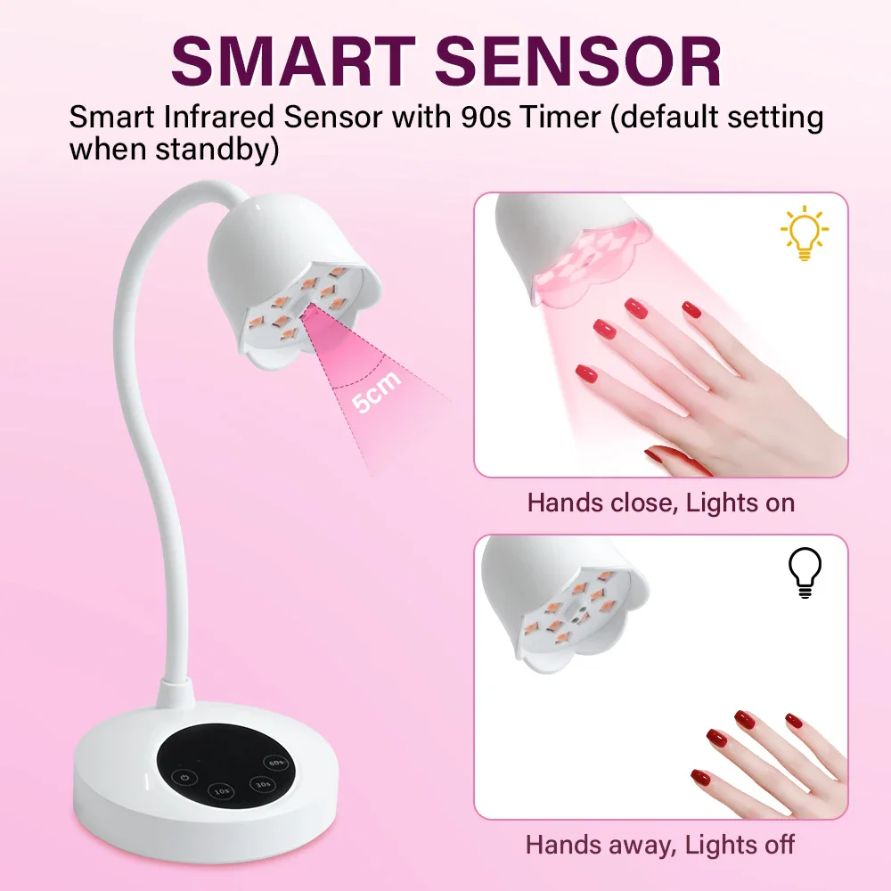 Wireless Mini UV Nail Lamp LED UV Light Dryer For Nails Gel Polish 4 Timers Rechargeable Flower Shape 360° Bendable Table Lamp