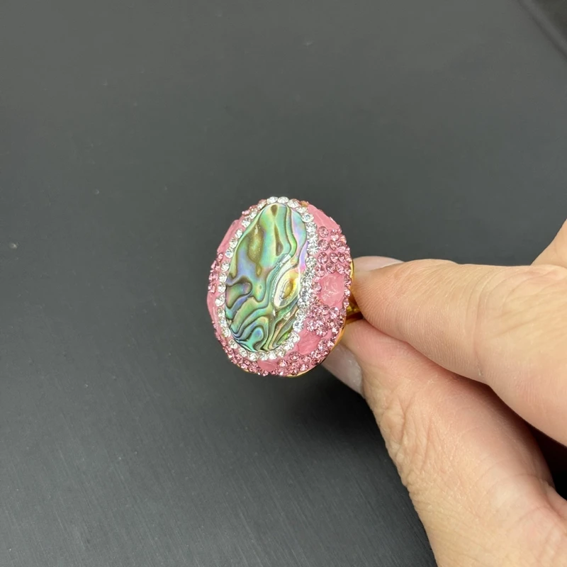 Natural Abalone Shell Tourmaline Crystal Steel Chain Bangle Ring Sets for Women 100% Handmade Pearl Shell Quartz AmethystJewelry - view 5