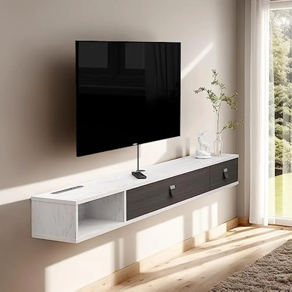 Modern Vintage Design Floating TV Cabinet Durable with Hidden Storage Easy Installation for Living Room