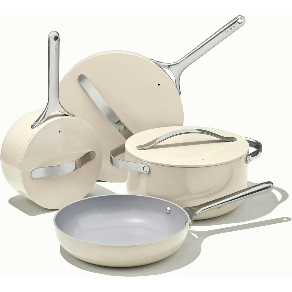 Nonstick Ceramic Cookware Set (12 Piece) Pots, Pans, 3 Lids and Kitchen Storage - Non Toxic - Oven Safe