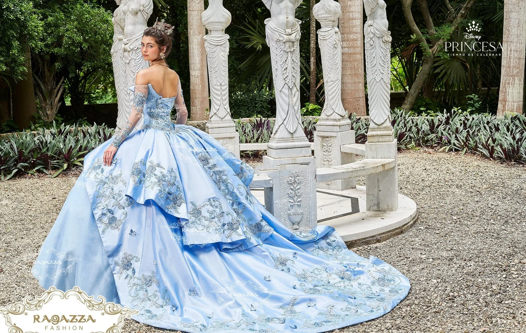 Céu azul Charro Quinceanera Vestidos vestido de baile Mangas compridas Tule Apliques Pérolas Doce mexicano 16 vestidos 15 Anos