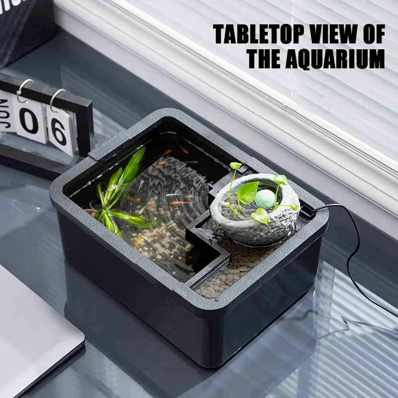 

Desktop Landscape Viewing Fish Tank Circulating Filtration Oxygenation Waterfall Silent Built-in Light Bar Fish Tank Aquarium