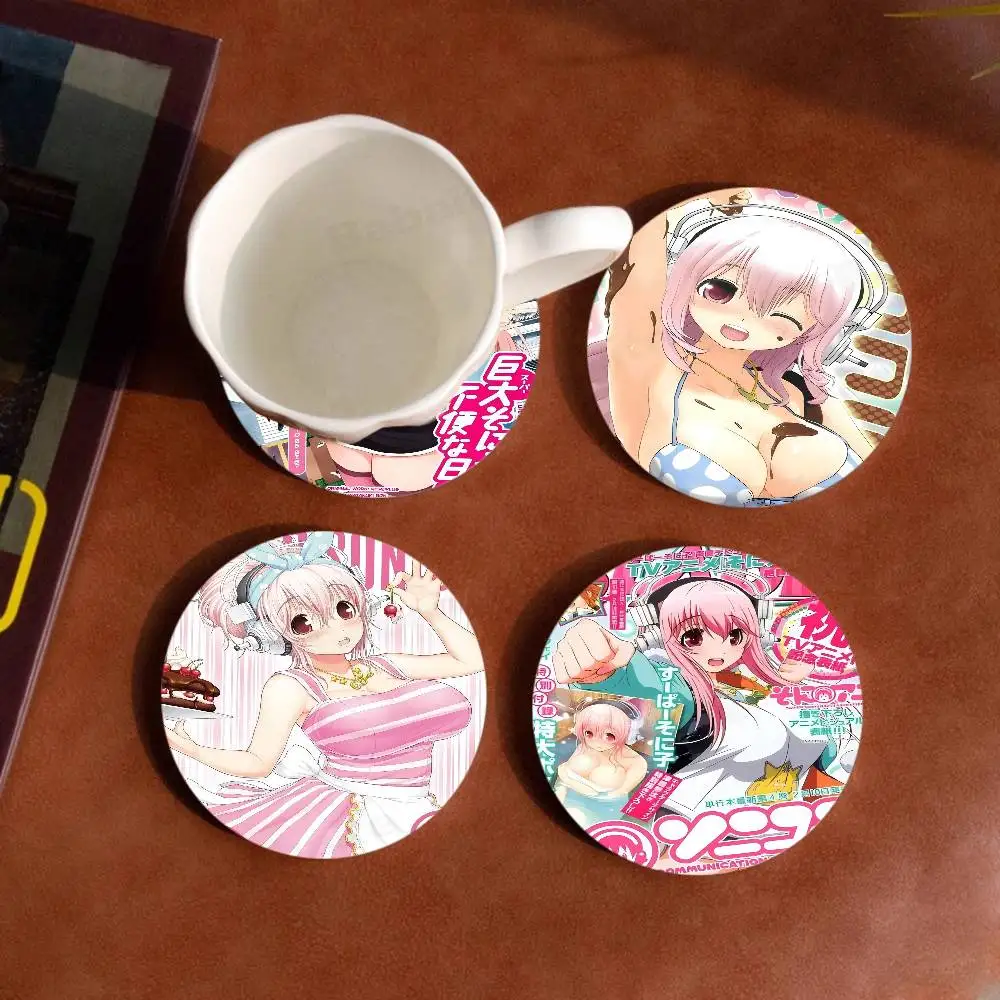 Super Sonico Manga Anime Coasters Suitable for daily family gathering decoration, kitchen, anti-slip wooden coasters