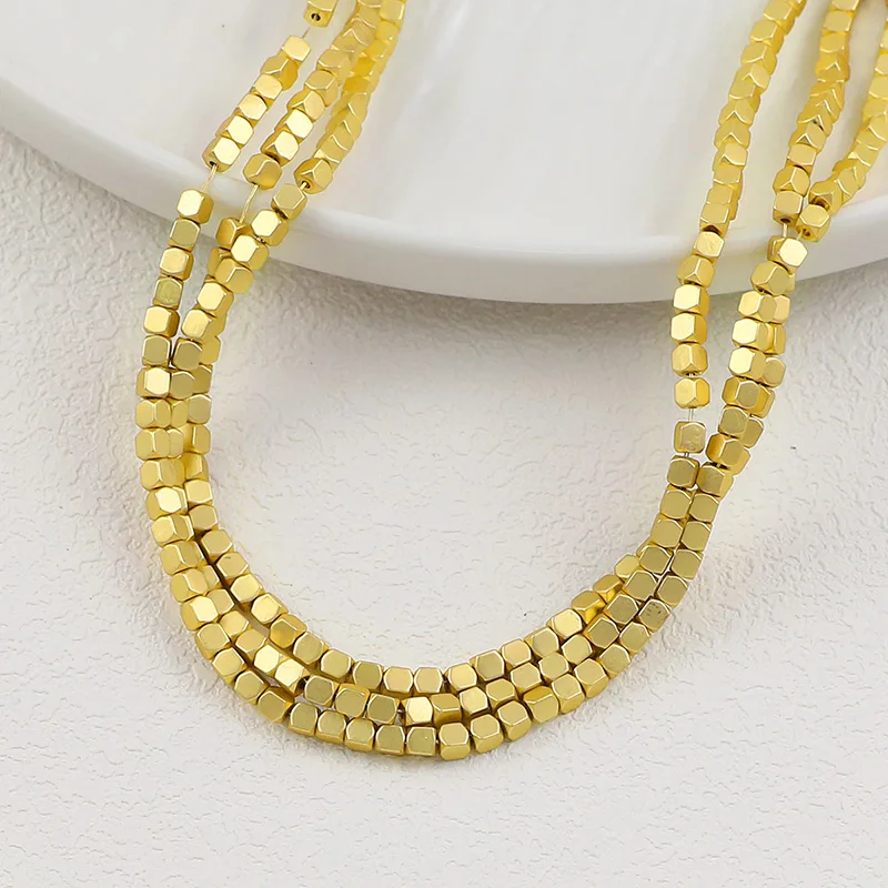 2mm 3mm Quadratische Stein Perle Matte Überzogene Gold Silber Rose Farbe Hämatit Lose Perlen Für Schmuck Machen Armbänder DIY Zubehör