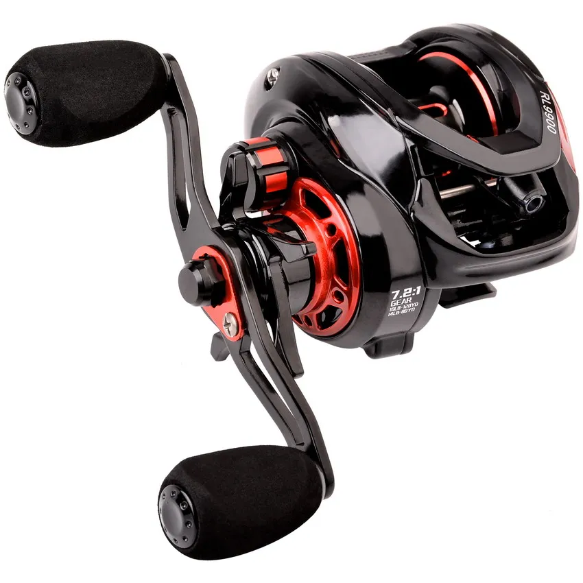 Baitcasting Fishing Reel 7.2:1 Max Drag 8kg Magnetic Regulating System Saltwater Freshwater Fishing Reel Black Red