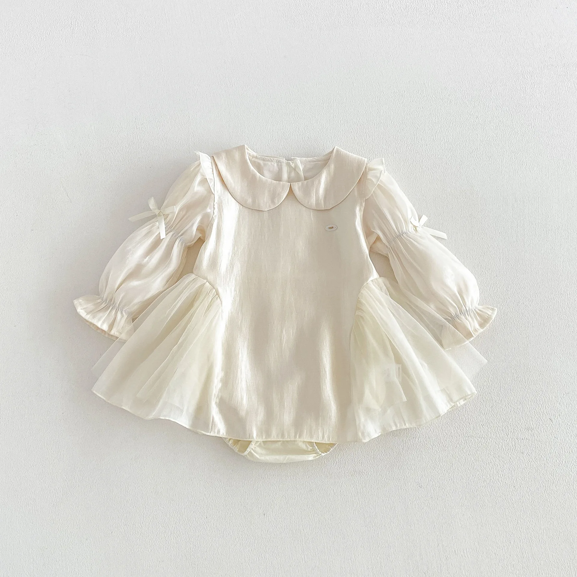 New Infant Girls long Lantern Sleeve Solid Romper ,  Newborn Princess Kids Cute Party Birthday Clothes   0-2 T