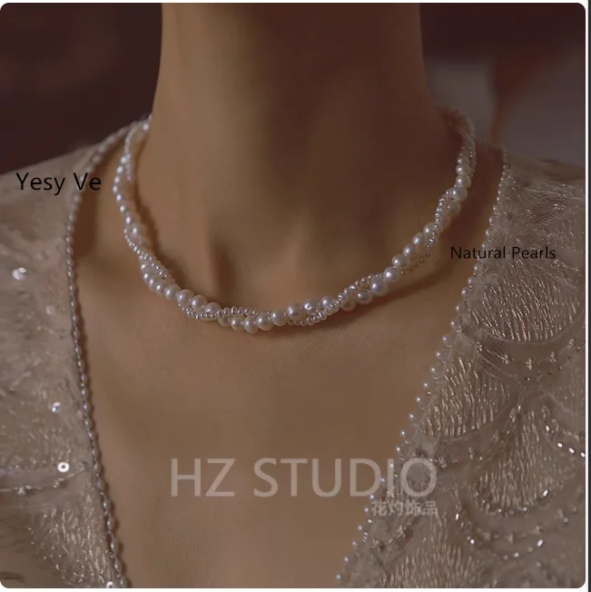 Yesy Ve Women 100% 925 Silver Natural Fresh Water Pearls Necklace Female Luxury Choker Necklaces 2024 New Arrival