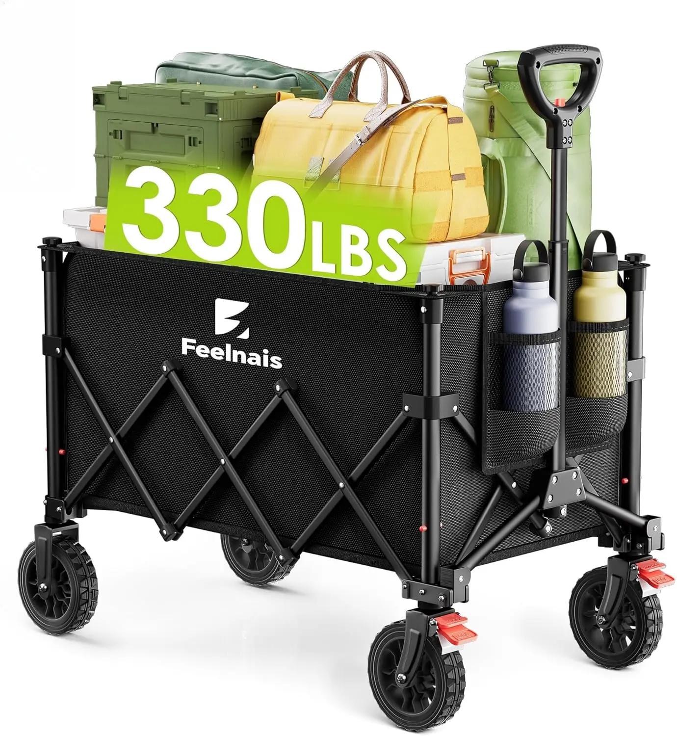 

Collapsible Wagon with Wheels, Folding Wagon Cart with Adjustable Handle, 135L Portable Utility Wagon