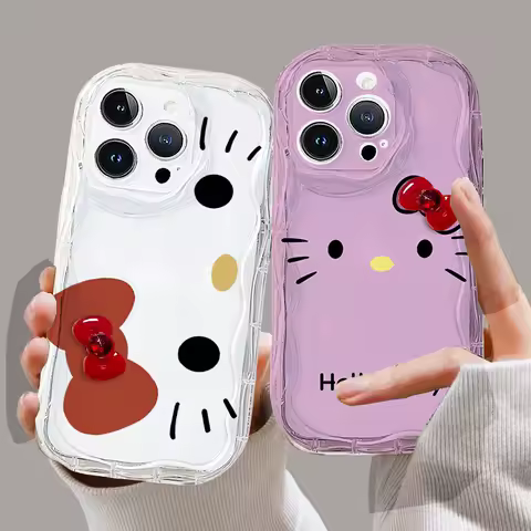 3D Bowknot Hello Kitty Phone Case For Samsung Galaxy S25 Ultra S24 S23 S22 S21 Ultra Plus S24 FE A55 A06 A35 A12 Casing Soft