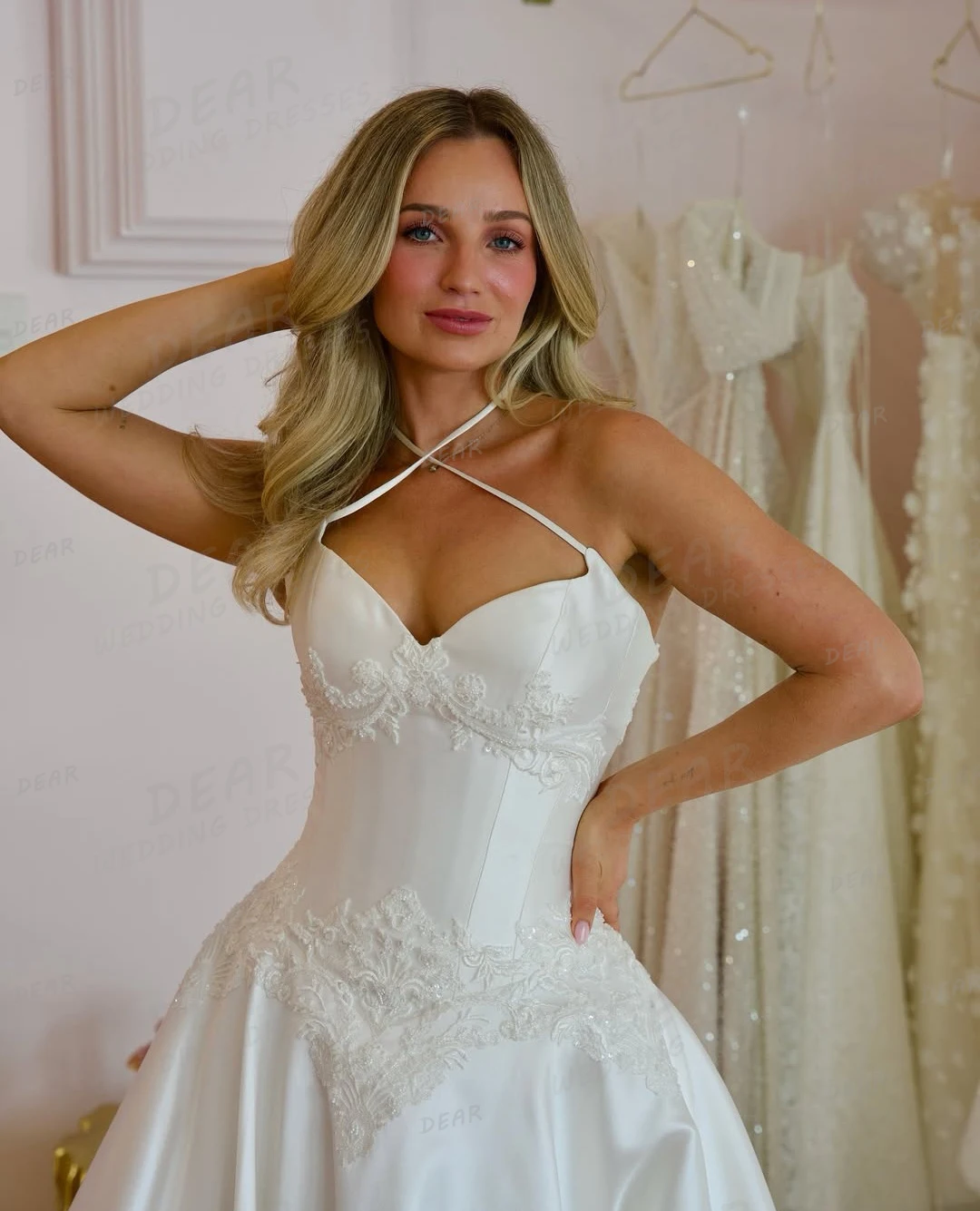 Einfache Schatz Brautkleider A-linie Satin Backless Frauen Sexy Braut Kleider Sweep Zug Applique Vestidos De Novia Angepasst