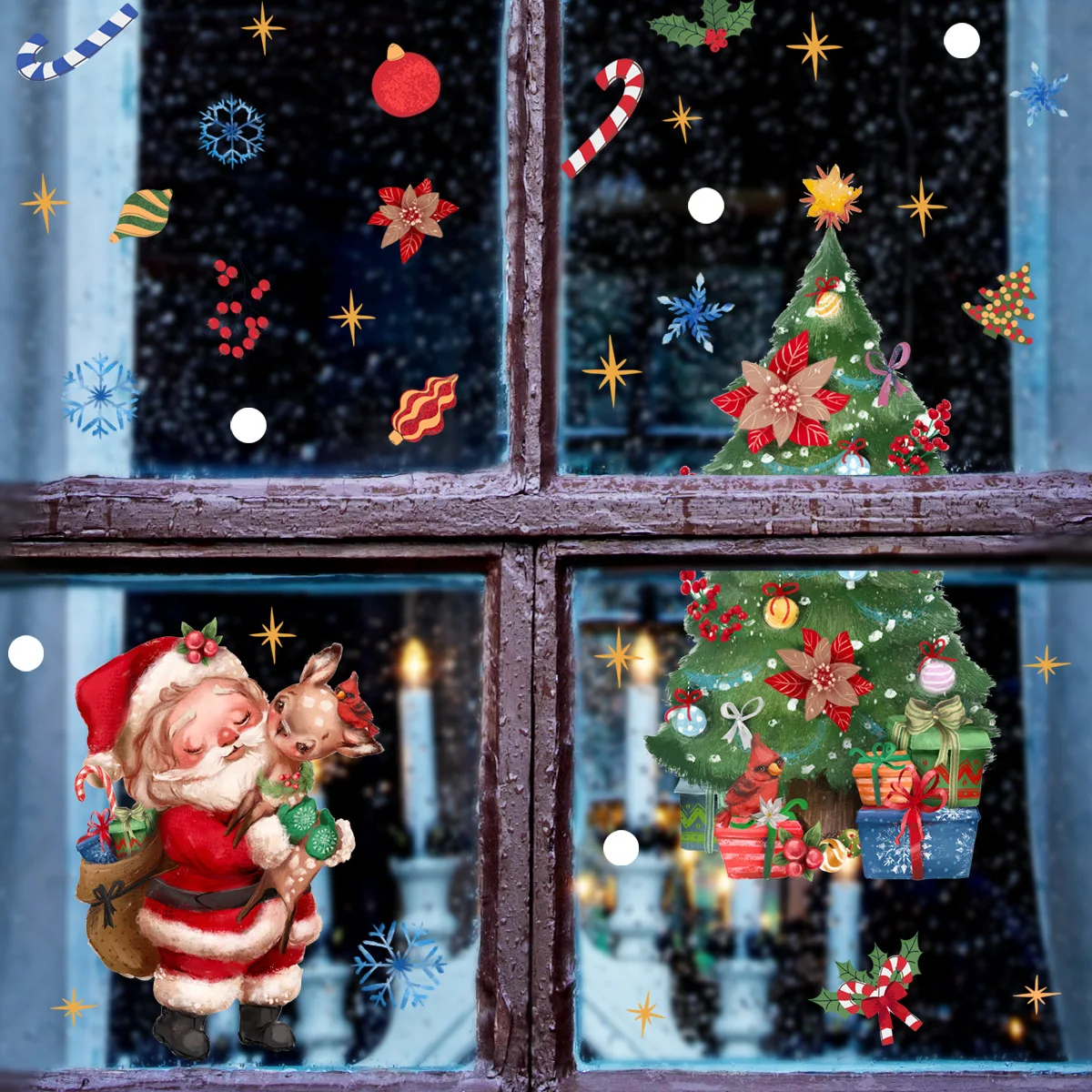 3pcs Santa Claus Christmas Tree Wall Stickers Double Sided Visual Christmas Glass Window Decoration Wallpapers Home Decor Dj4034