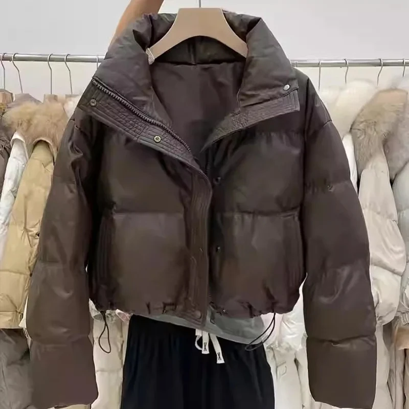 Chaquetas cortas de algodón con cuello alto para mujer, abrigos acolchados gruesos y cálidos con cremallera de un solo pecho, ropa de calle de tendencia de moda, invierno, nuevo