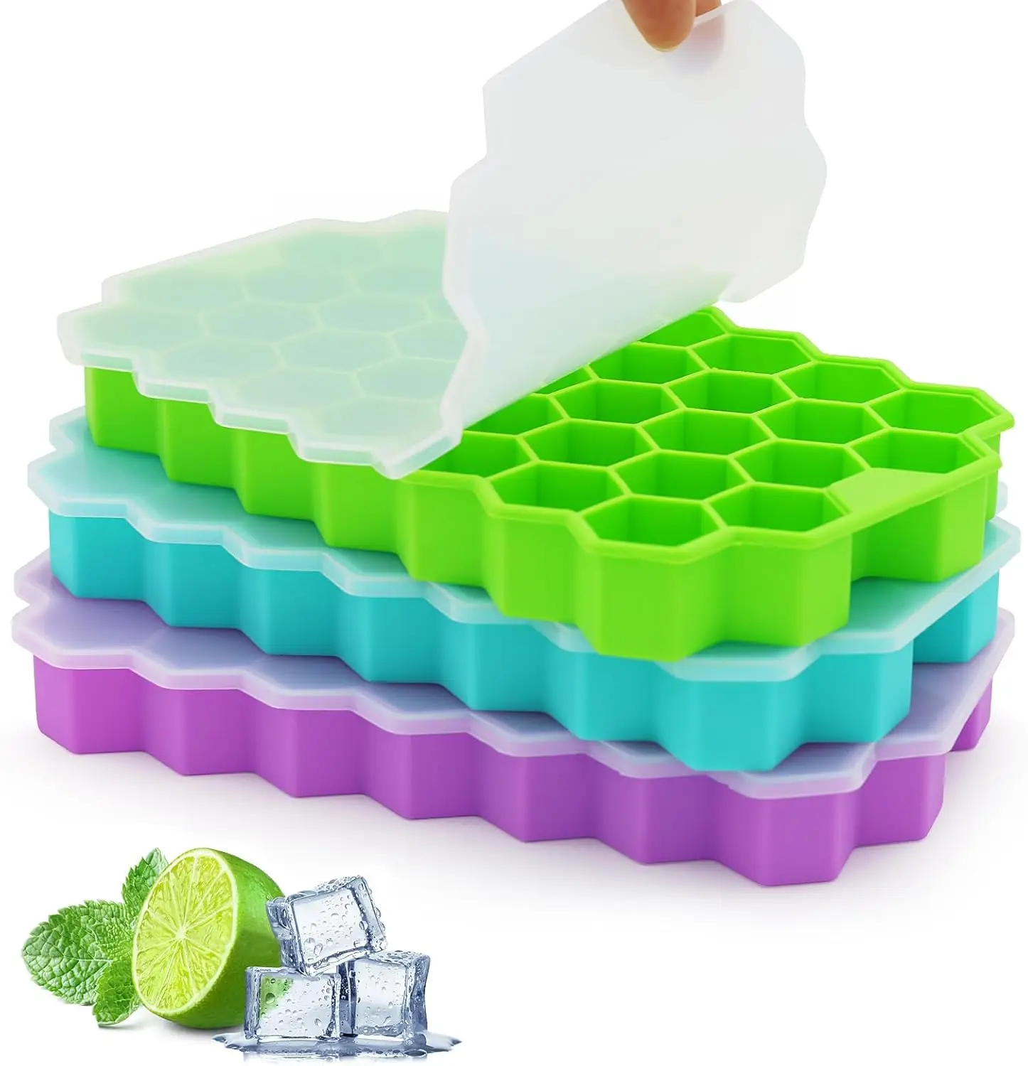 

Cube Trays for Freezer, 3 Pack Ice Cube Tray with Lid, Silicone Ice Cube Mold with Lid-37 Grid,Easy-Release Reusable 111 PCS Sma
