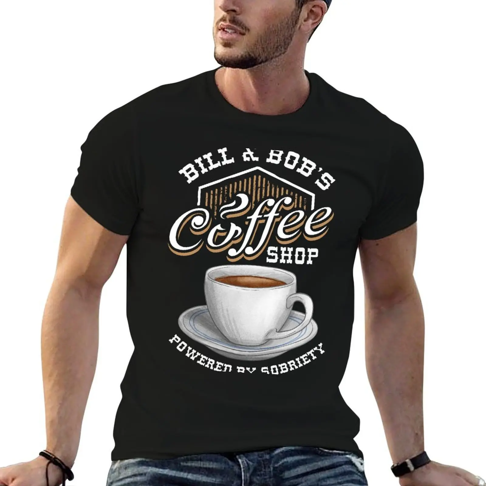 Camiseta de Bill & Bob's Coffee Shop Powered By Sobriety - AA NA Recovery Sobriety, camisetas de anime, camiseta oversize para hombre