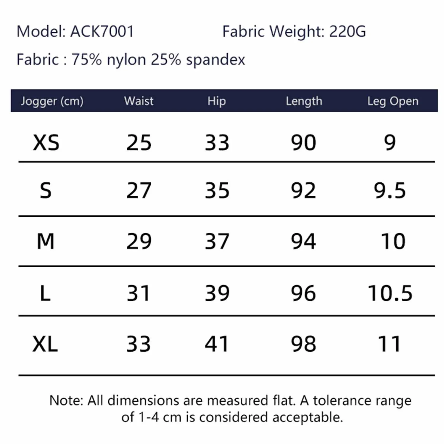 Size chart and fit details