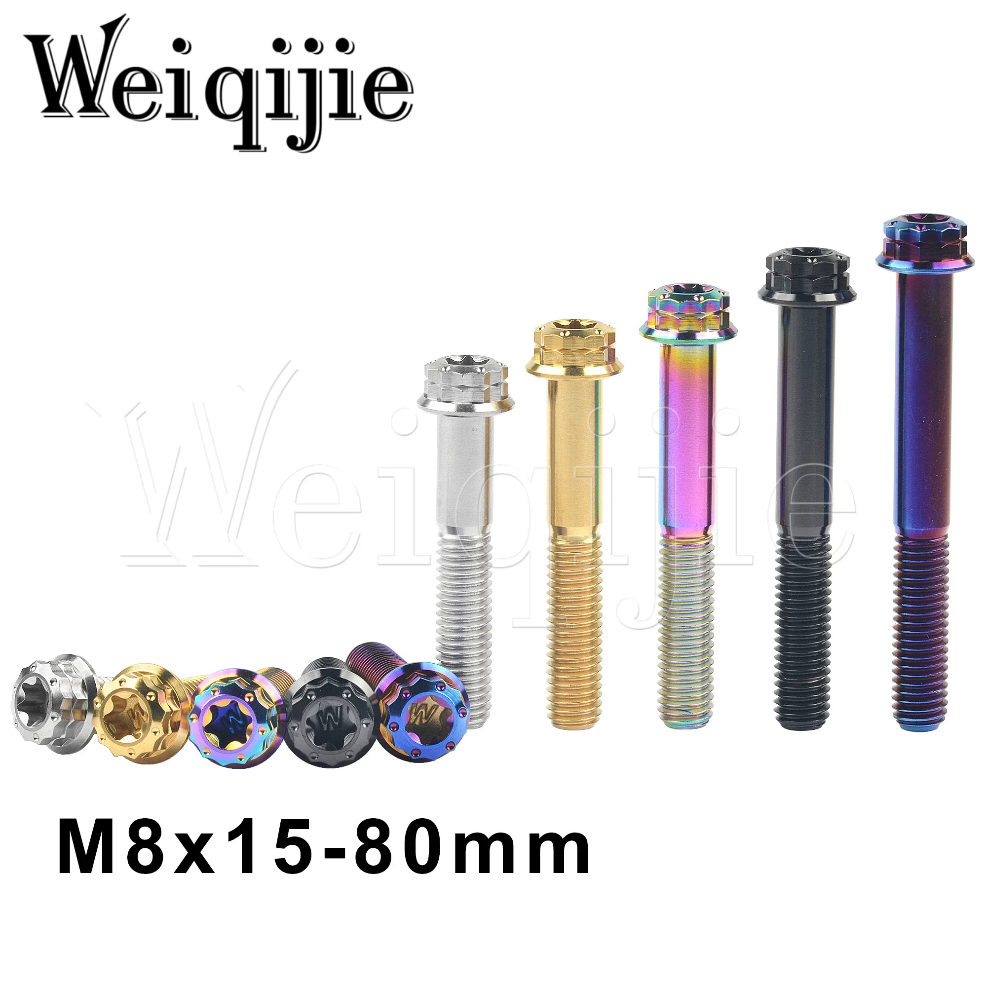 Weiqijie-pernos de titanio M8x15-80mm, paso de 1,25mm, cabeza de brida de 12 puntos, tornillos Torx 40 para reequipamiento de calibre de motocicleta