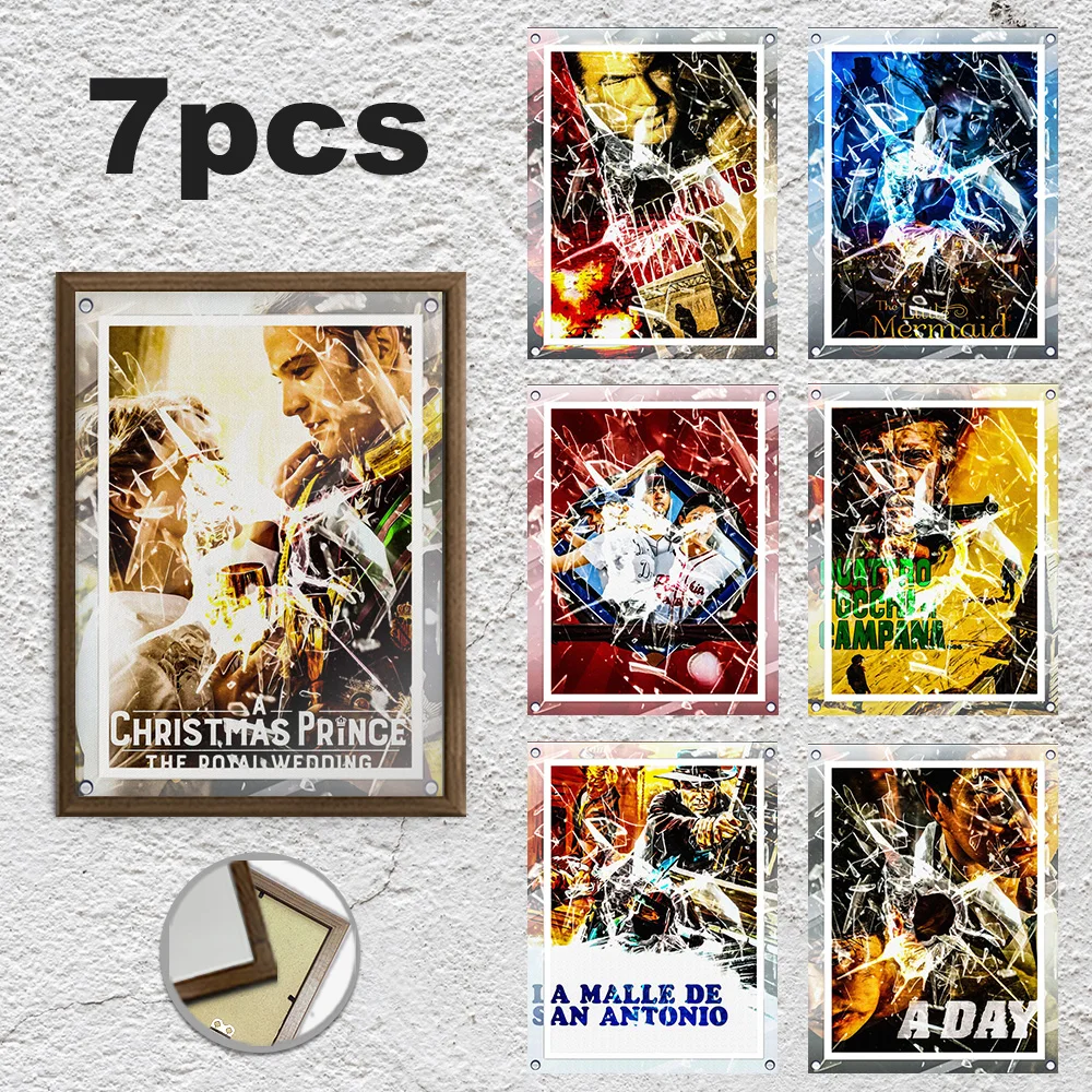 

7 шт. 12*16 дюймов, 1 с рамкой, 6 плакатов, 2D плоская пуля, фрагменты стекла, печать на холсте, картина в стиле ретро, настенное искусство, домашний декор