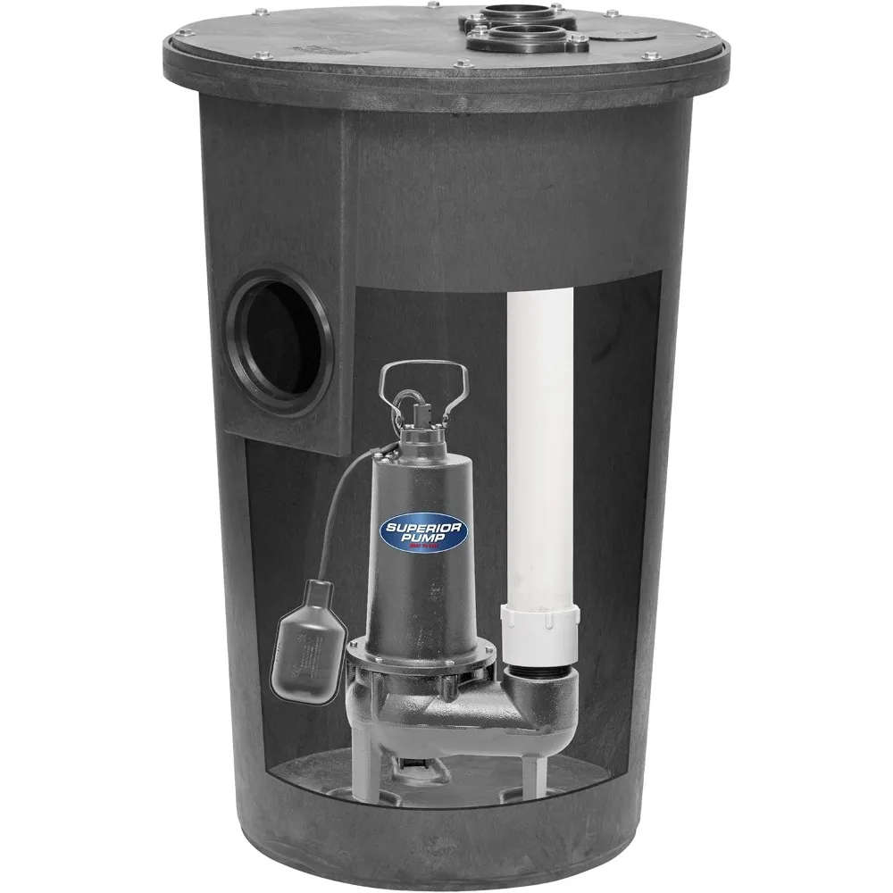 

93015-U Cast Iron Tethered Float Switch Sewage Pump with Basin Kit, 1/2 HP, Black