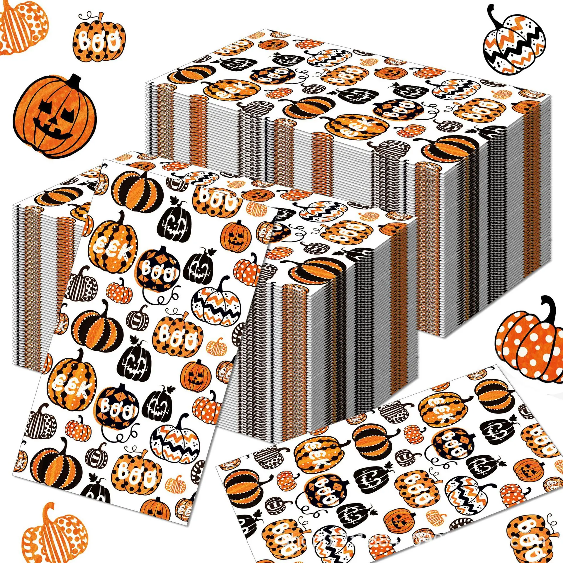 100PCS Halloween Pumpkin Paper Napkins 33*40CM 2-Ply Disposable Cartoon Pumpkin Guest Napkins For Halloween Thanksgiving Day