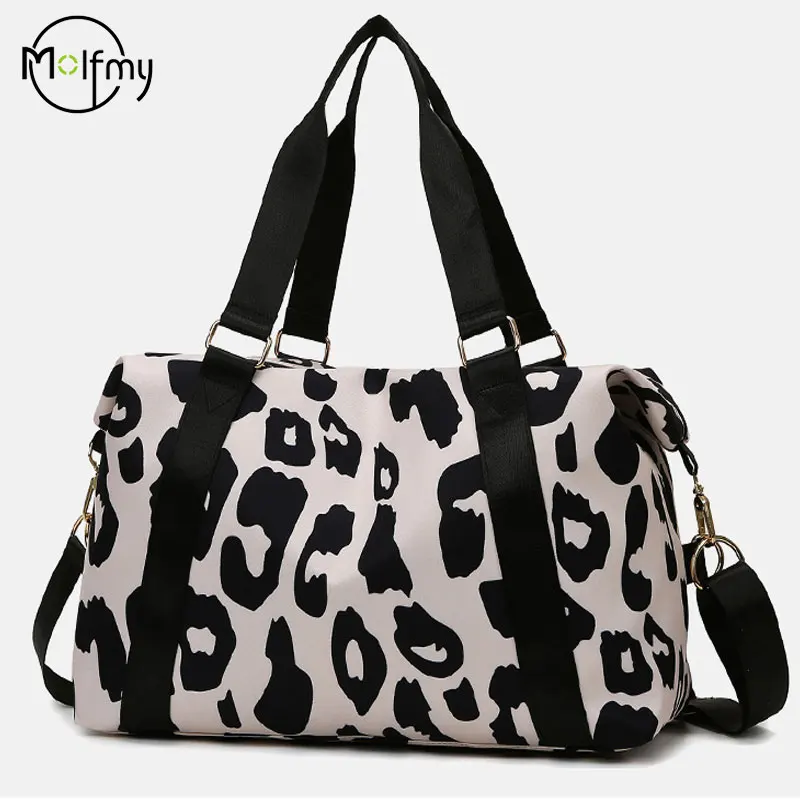 Grande capacidade saco de viagem molhado seco ombro bagagem bolsa lazer esportes saco de fitness leopardo impressão sacos de praia mochila feminina