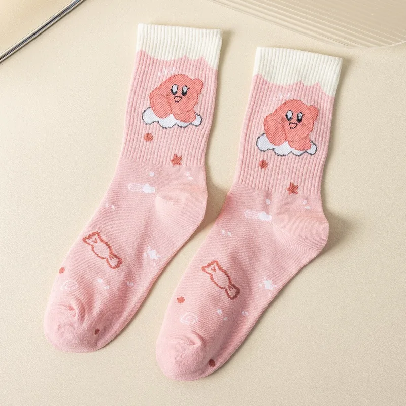 

5 Pairs For Kirby Cartoon Cotton in Tube Socks Women Casual Spring Embroidery Socks Cute Sweat Absorption Sport Socks Gift