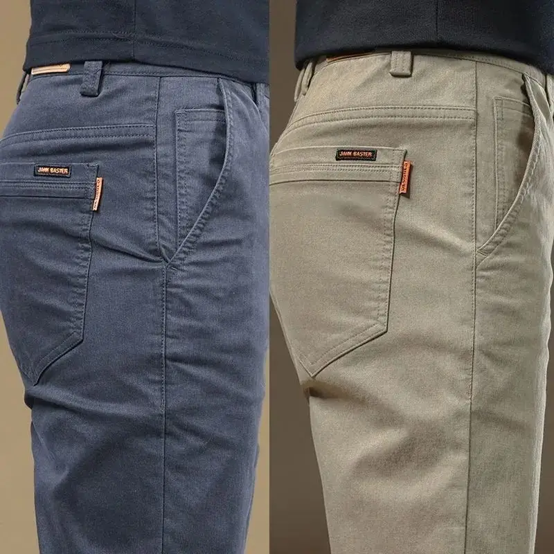 2026 Summer Thin Cotton Men's Casual Pants Trendy Versatile Elastic Light Business Trousers Work Formal Slim Straight Pants