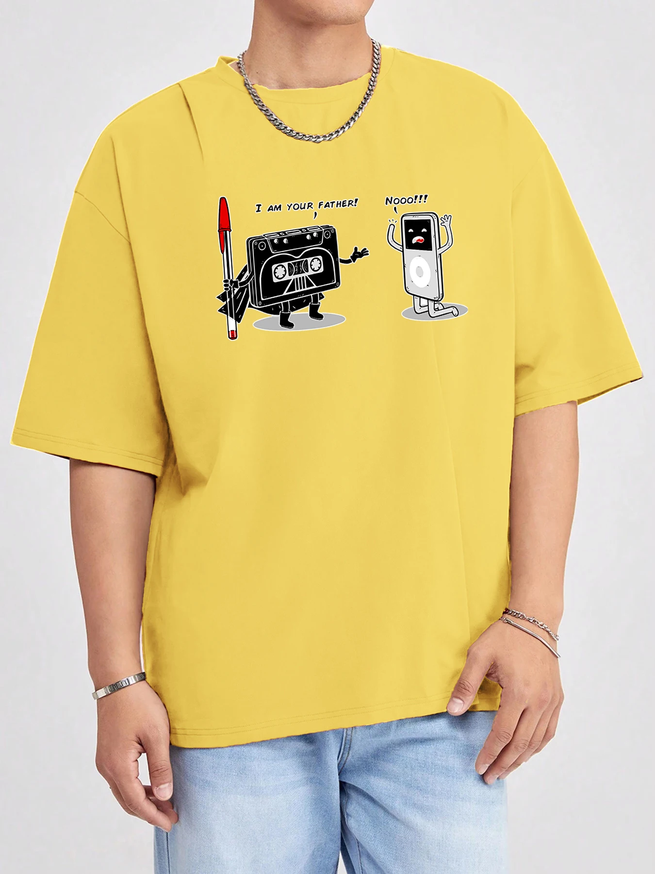 Cartoon Kassette Band Und Ipod Gedruckt Herren Tops Baumwolle Sommer T-Shirts Grundlagen Hip Hop T-shirt Atmungsaktive Oansatz Kurzarm