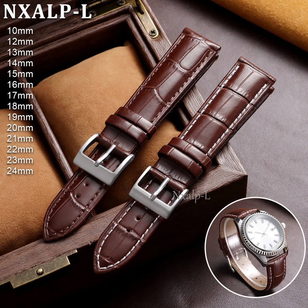 Calfskin Strap Genuine Leather Watch Band 10/12/13/14/15/16/17/18/19/20/21/22/23/24mm All Size Wristband Universal Bracelet