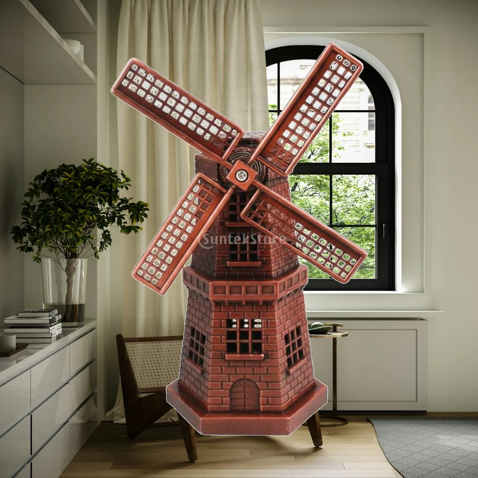 European Windmill Model European Style Metal Windmill Statue Zinc Alloy Tabletop Ornament for Collectors, Home Decor, Desktop,