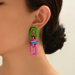 Vintage Acrylic Geometric Chain Long Drop Earrings for Women 2023 Punk Metallic Green Dangle Earring Trendy y2k Jewelry