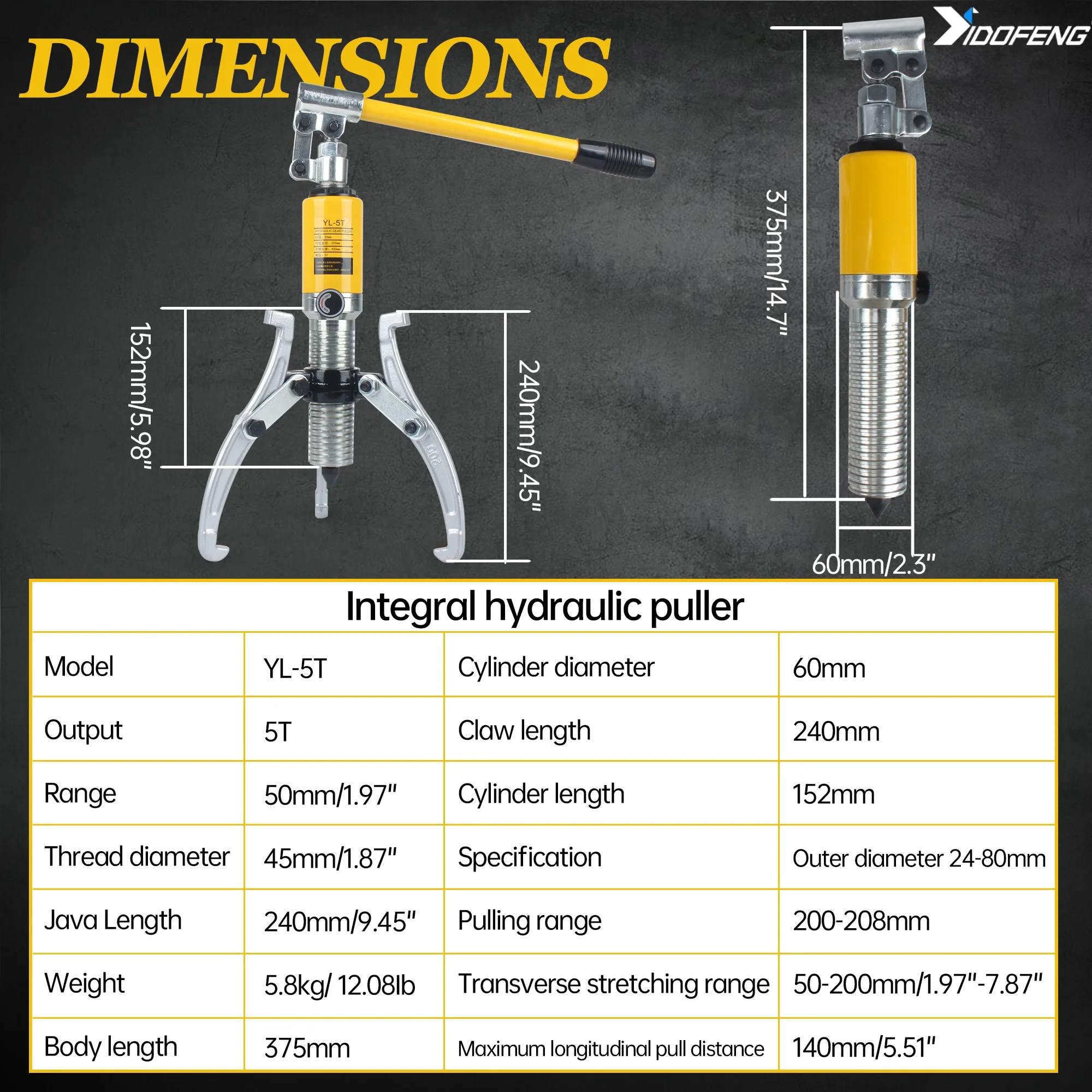 3 Jaws Bearing Hub Removal Tool Kit Integral Hydraulic Puller Remover Tool Bearing Pulley 5 Ton Auto Repair Tools