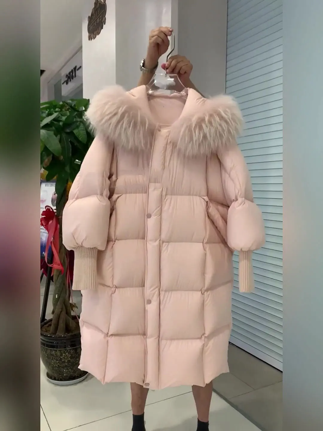 Pink Goose Down Jacket for Women 2023 Autumn Winter New Real Fur Collar Loose Hooded Coats Thicked Warm Mid-length Outerwear