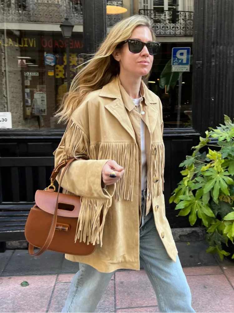 

Женская однотонная замшевая куртка в стиле пэчворк, элегантная однобортная куртка с отложным воротником и длинными рукавами, осенняя повседневная женская верхняя одежда