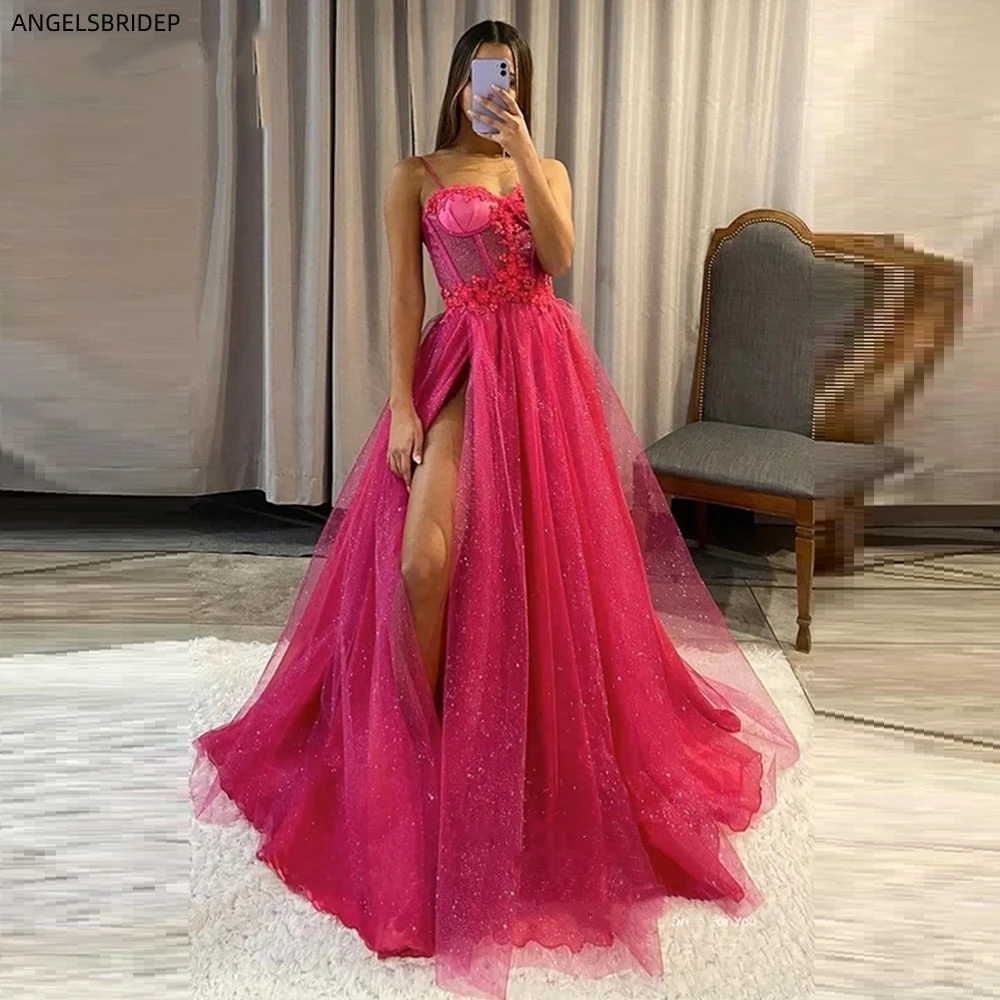 Customized 2025 High Side Split Prom Dress Sparkly Sleeve Teen Girl Graduation Party Gown Black Summer Women Evening Dress